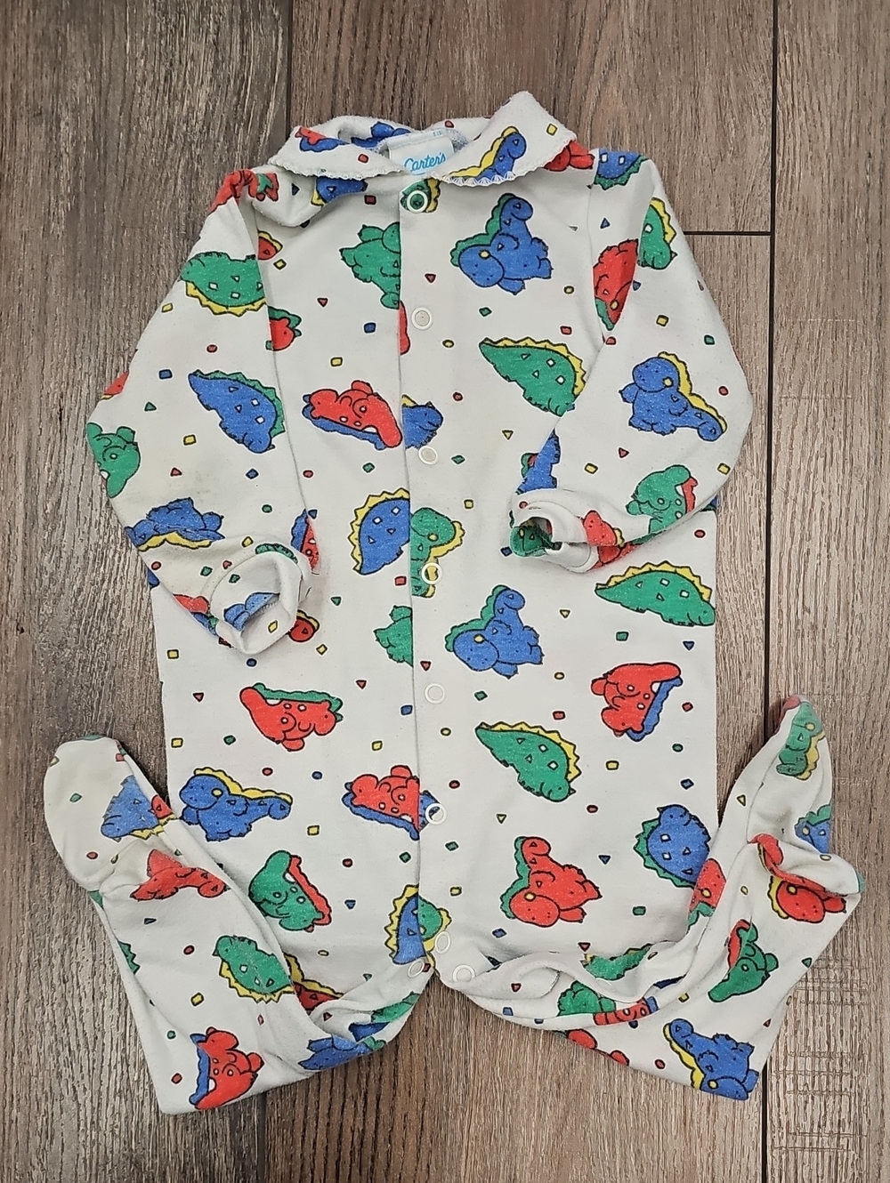 Carter's Baby Footed One-Piece with Red, Blue & Green Dinosaur Print, Vintage
